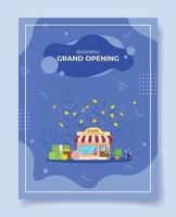 grand opening concept people standing front store fall coin money vector