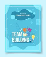 business team building people around word team building piece puzzle vector