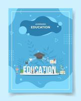 learning education concept people around word education cap hat book vector