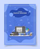 career graphic designer people around computer camera pad vector