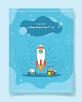 launching startup concept people around rocket fly takeoff vector