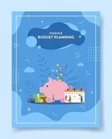 budget planing people front calendar piggy bank money wallet vector