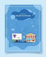 online to offline people around computer monitor cloth vector