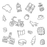 Bélgica país nación doodle dibujado a mano conjunto colecciones vector