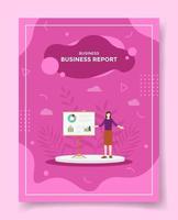 business report women presented data statistic chart on board vector