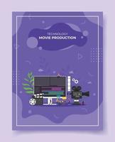 movie production concept people around camera claperboard computer vector