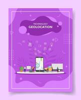 geolocation people around smartphone map in display van truck vector