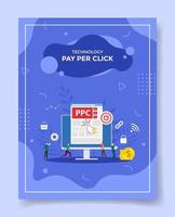 pago por clic, gente, frente, computadora grande, ppc, ui, en, exhibición, alrededor, moneda vector