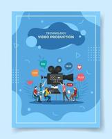 video production people working together editing video front camera vector