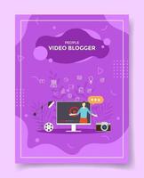 video production people working together editing video front camera vector