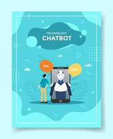 chatbot concept men front smartphone robot in screen display speak vector