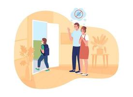 Happy parents see their son off to school 2D isolated illustration vector