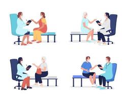 Doctor appointment semi flat color vector characters set