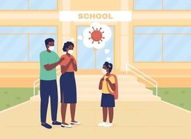 Worried parents see their daughter off to lessons flatillustration vector