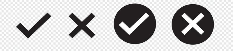 Check mark, Cross mark black icon set. vector