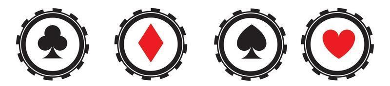 Poker chips black icons vector set. Isolated Casino poker chip logo.