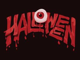 texto de halloween con el globo ocular sangriento en estilo horror. vector