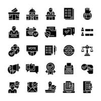conjunto de iconos de votación y elección con estilo de glifo. vector