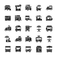 Set of Stand food icons with glyph style. vector