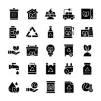conjunto de iconos de ecología con estilo de glifo. vector
