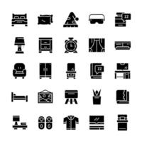 Set of Bedroom icons with glyph style. vector