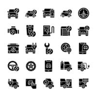 conjunto de iconos de coche eléctrico con estilo de glifo. vector