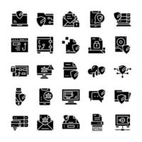 Set of Cyber Security icons with glyph style. vector