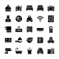 conjunto de iconos de hotel con estilo de glifo. vector