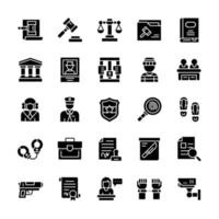 Set of Justice and Law icons with glyph style. vector