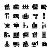 Set of Home and Renovation icons with glyph style. vector