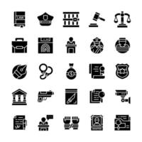 Set of Justice icons with glyph style. vector