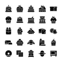 Set of Bakery icons with glyph style. vector