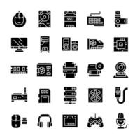 Set of Computer and Hardware icons with glyph style. vector