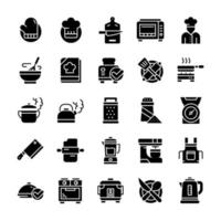 conjunto de iconos de cocina con estilo de glifo. vector