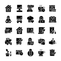 Set of Stay at home icons with glyph style. vector