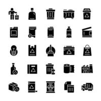 Set of Garbage icons with glyph style. vector