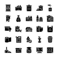 Set of Waste icons with glyph style. vector