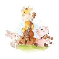 animales lindos tocando instrumentos de música clásica ilustración vector