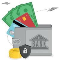 Wallet with money and credit card vector