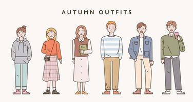 Autumn casual fashion of young people. vector