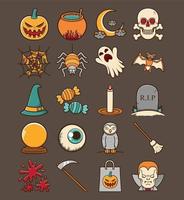 Kawaii y lindo conjunto de iconos de halloween ilustración vector