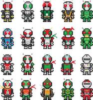 superhéroe kamenrider de japón set pixel illustration vector