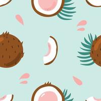 Seamless pattern of coconut on blue background. vector