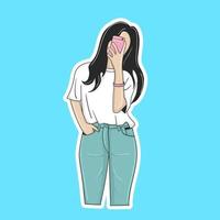 colorful hand drawn stylish girl stickers vector