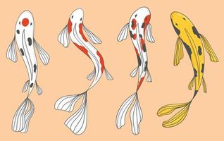 colección colorida de peces koi dibujados a mano vector