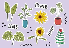 Colorful Hand Drawn Plants Stickers Collection vector