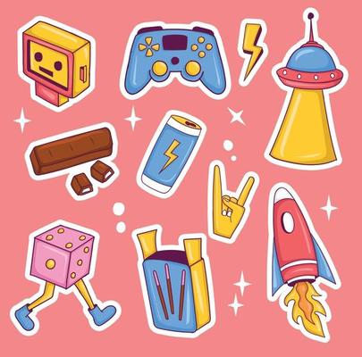 Colorful hand drawn cute stickers