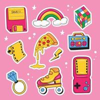 Colorful hand drawn cute retro stickers vector