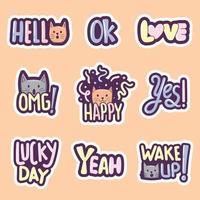 Colorful hand drawn cute stickers vector