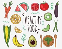 Colorful Hand Drawn Healthy Foods Collection vector